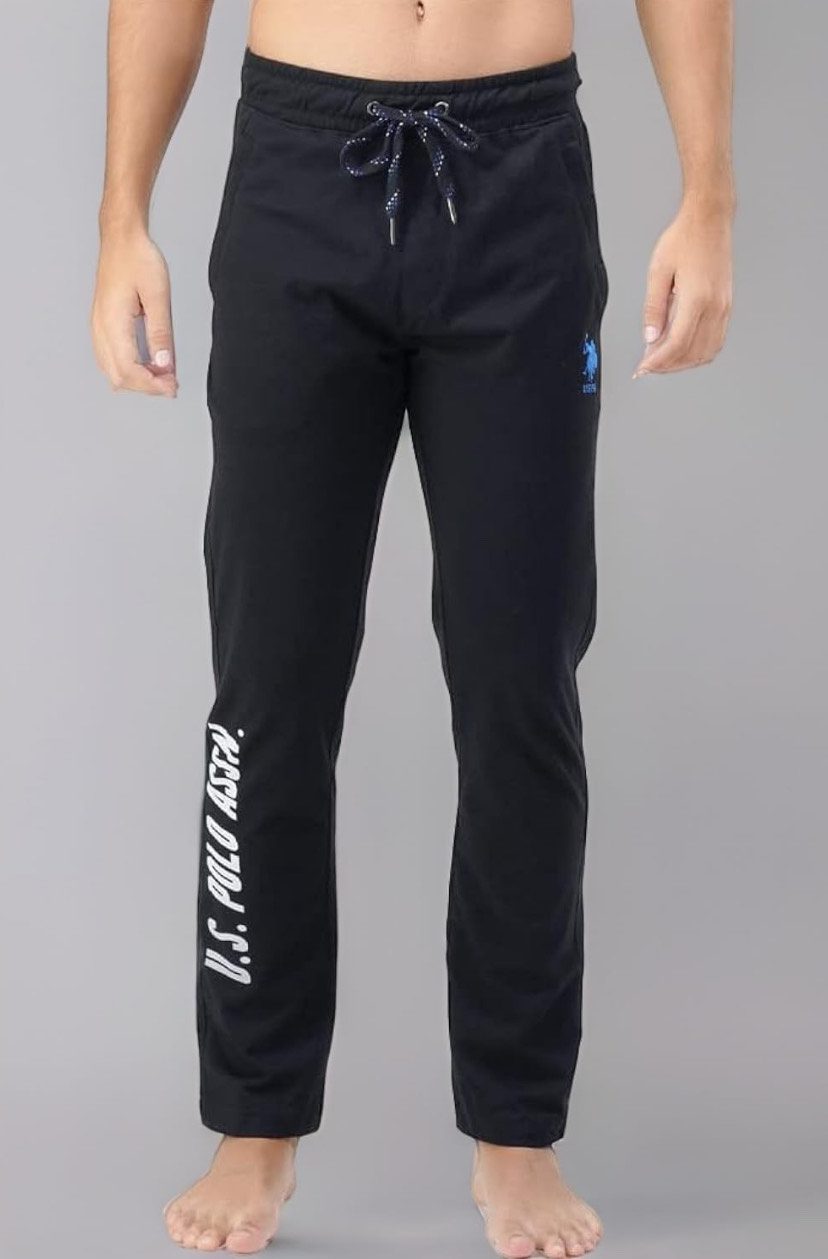 U.S POLO Men's Regular Waist Brand Print Lounge Regular Track Pants
