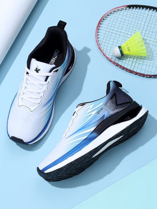 Cantabill  Men White & Blue Block Sports Running Shoes