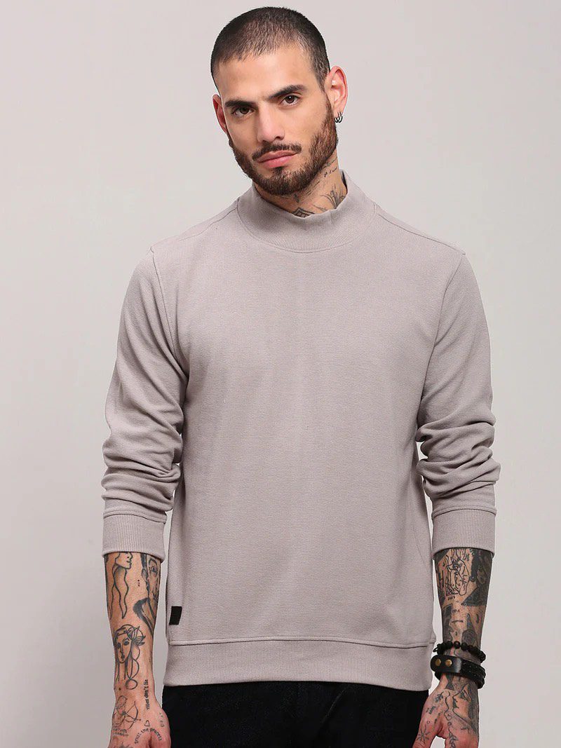 Men's Grey Solid Sweater