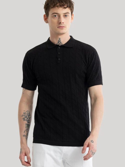 Fresco Black Knitted Polo T-Shirt