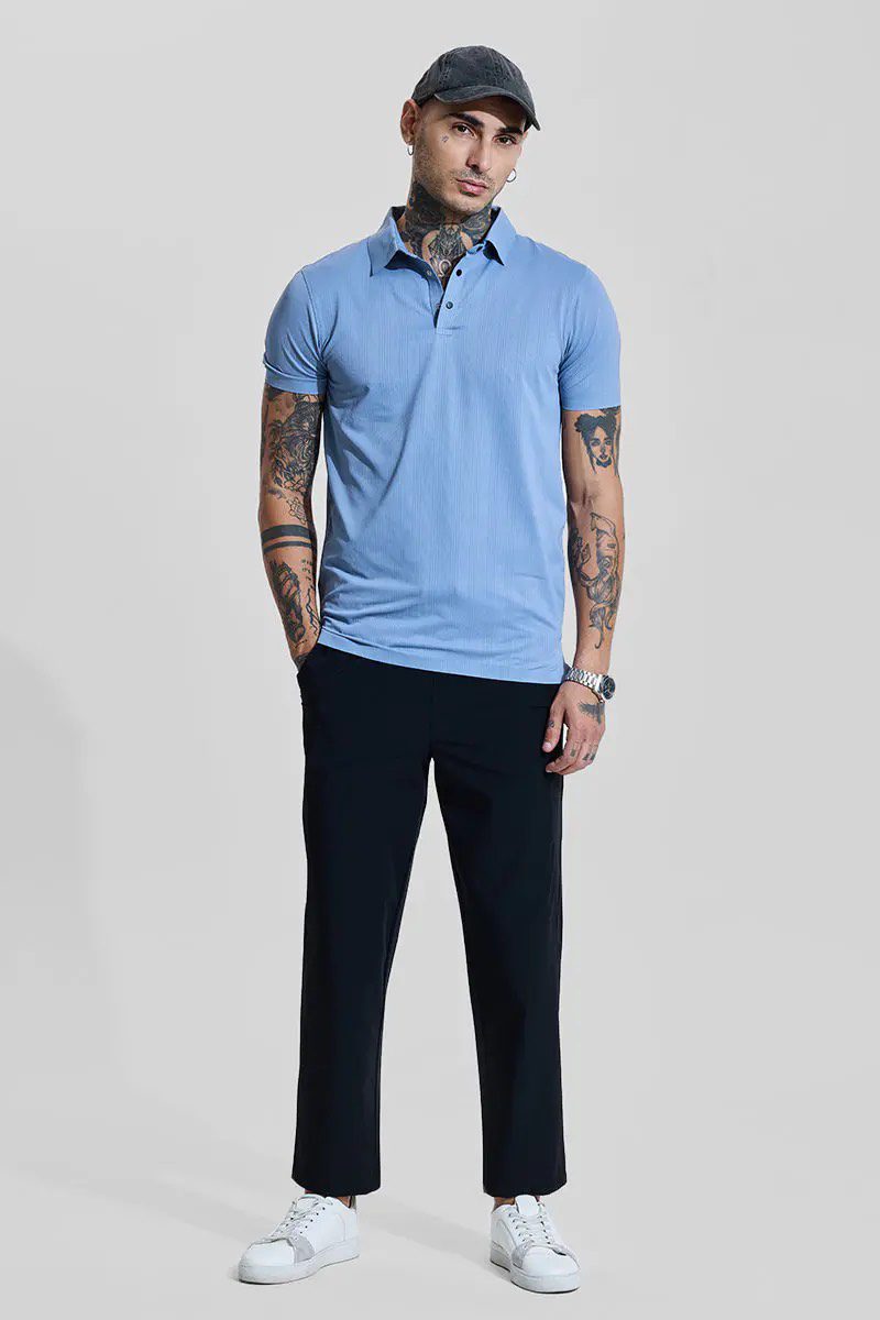 Blue Textured Technical Stitchless T-Shirt